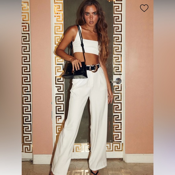 PRINCESS POLLY Huxley 2p Ivory Satin Crop Tank & Pleated Wide Leg Pants Sz 4 $85 - Picture 9 of 13